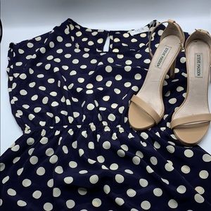 Navy blue/cream polka dot short sleeve blouse